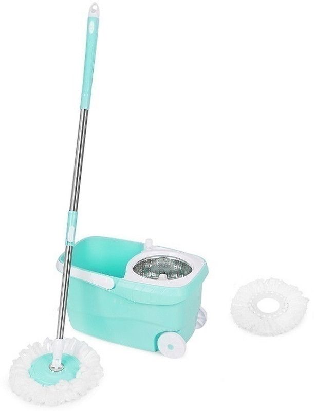 Coffars Clean Easy Deluxe Spin magic Dry Bucket Mop Steel Spinner with 2 Refill Mop Set  (Green)