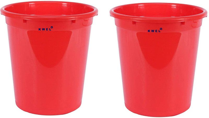 KWEL Plastic Dustbin Garbage Bin for Office use, School, Bedroom, Kids Room, Home Plastic Dustbin  (Red, Pack of 2)