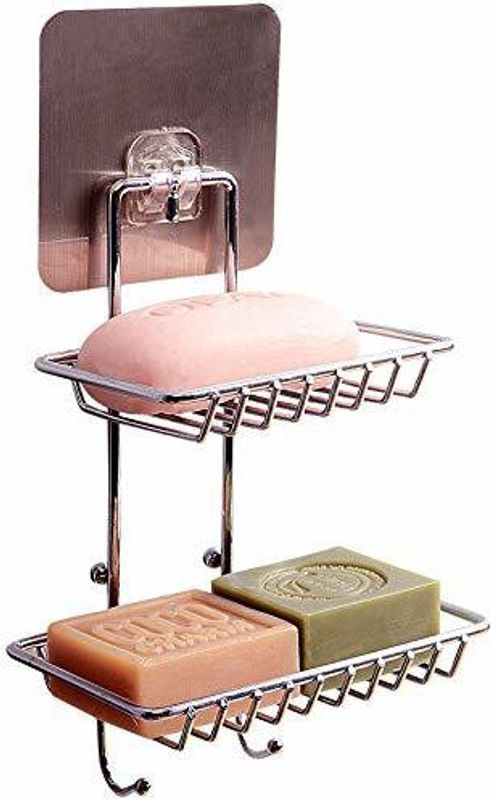 Premsakhi Wall Mounted Double Layer soap Dish Holder Stainless Steel Wall Hanging Soap with Hook  (Silver)