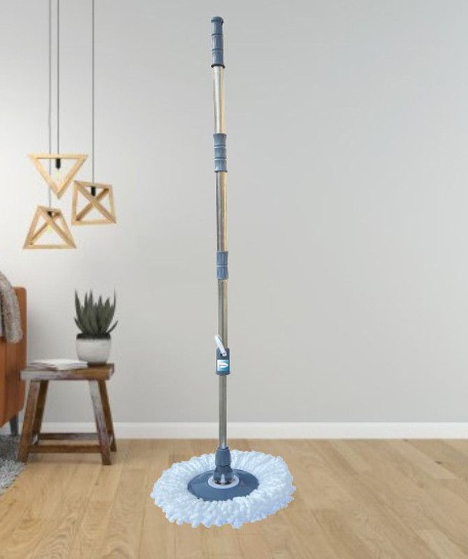 Livronic Classic Grey Mop Stick India's Biggest Rod Set Easy to fit for All Bucket | Stainless Steel Spin mop Stick with 360 Degree Rotating with 1 Microfiber Refill Clean for Home Kitchen and Bathroom Cleaning (Set of 1) Mop Head and Rod  (Grey)