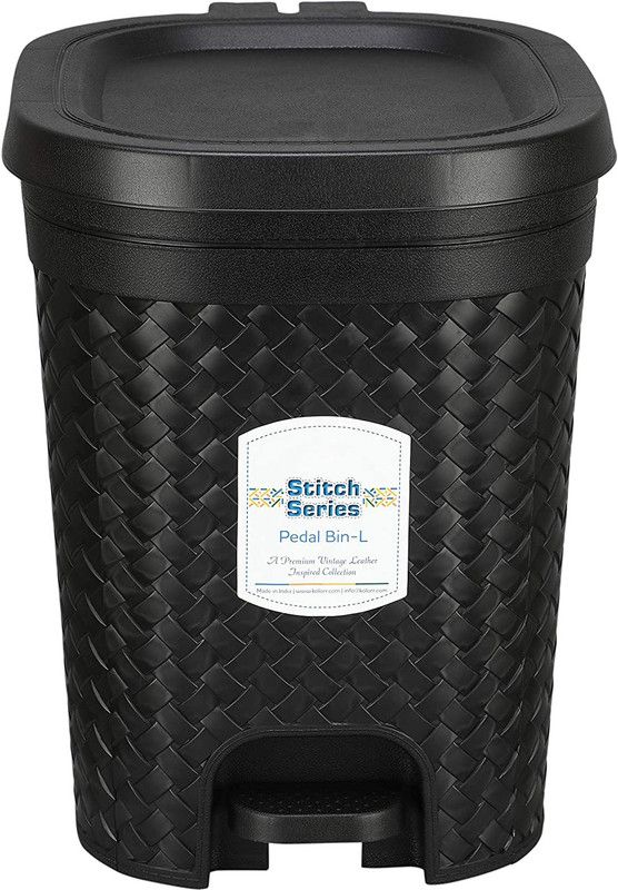 N H Enterprise Stitch Pedal Waste Bin Modern Design Trash Can Plastic Dustbin _ 15 L ( Black ) Plastic Dustbin  (Black)