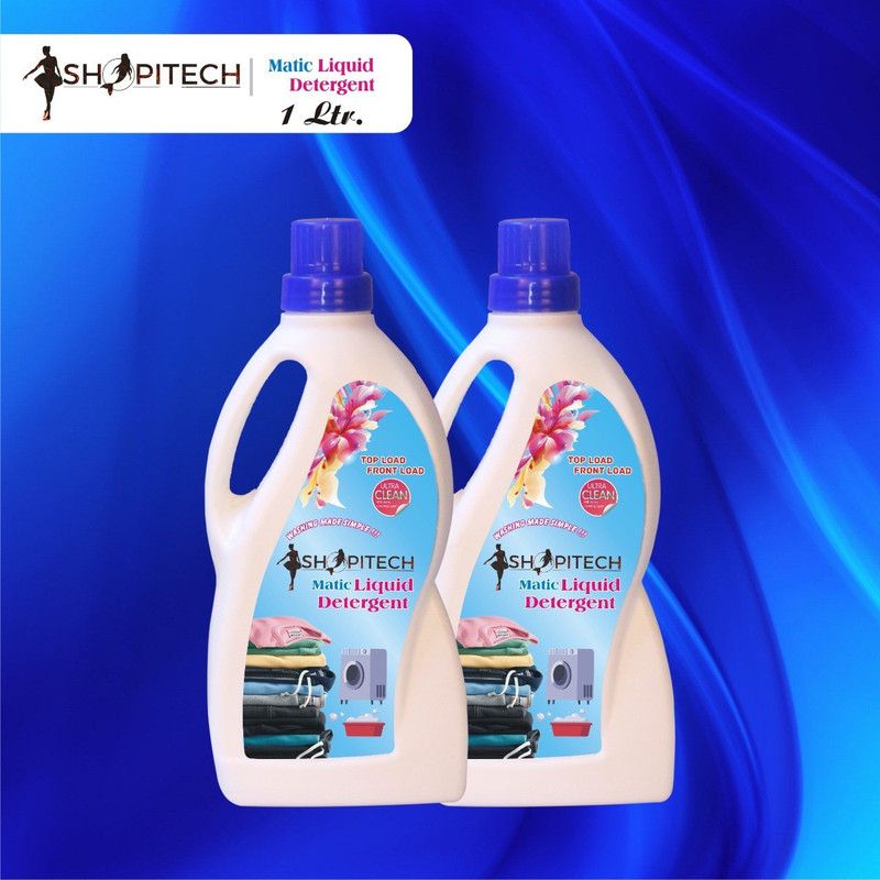 SHOPITECH Pack Of 2 Matic Liquid Detergent, Suitable for top load detergent and front load liquid detergent, Wash Detergent for Machine and Hand Wash - 2 Liter Fresh Liquid Detergent (2000 ml) Fresh  (2 x 1000 ml)