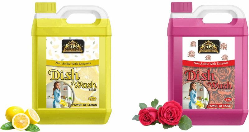 Sunita Dreams 2 Ltr Lemon + 2 Ltr Rose Dish Cleaning Gel Dish Cleaning Gel  (Lemon&Rose, 4 x 1 L)