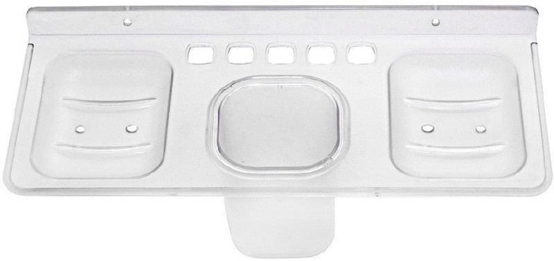 Prestige Transparent Plastic Unbreakable Soap Dish Tooth Brush Paste Holder Home Acrylic Bathroom Faucets Accessories 4 in 1  (White)