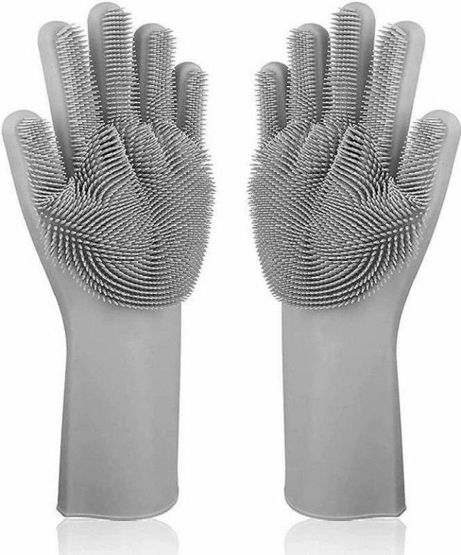 BellAella Scrubbing Silicone Gloves Household Safety Wash Scrubber Heat Resistant Kitchen Gloves for washing Clothes ,Dish, Cleaning, Gardening Wet and Dry Glove Wet and Dry Glove  (Free Size)