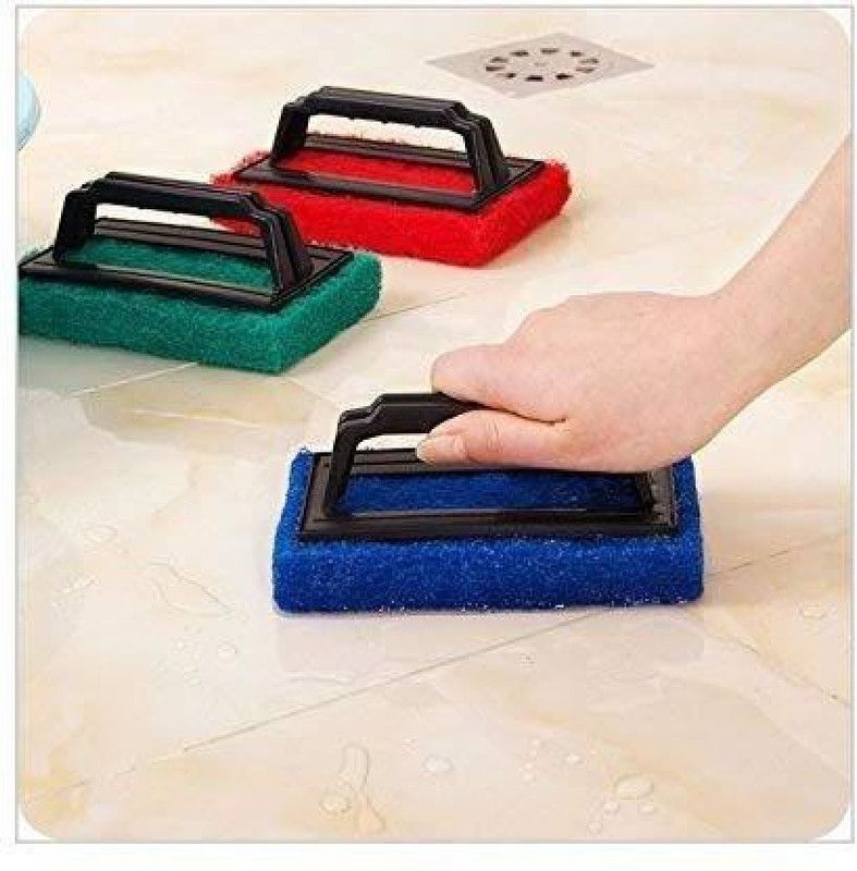 STT Tile Cleaning Scrubber Brush, Window Cleaner, Dust Pan & Double-Sided Flexible Plastic Toilet Cleaning Brush Scrub Pad  (Regular, Pack of 4)