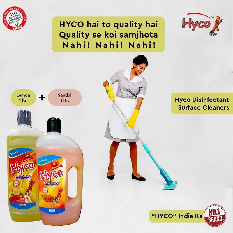 Hyco disinfectant surface cleaner+floor cleaner1 ltr(pack of 2)(sandal+lemon) lemon,sandal  (2 x 1000 ml)