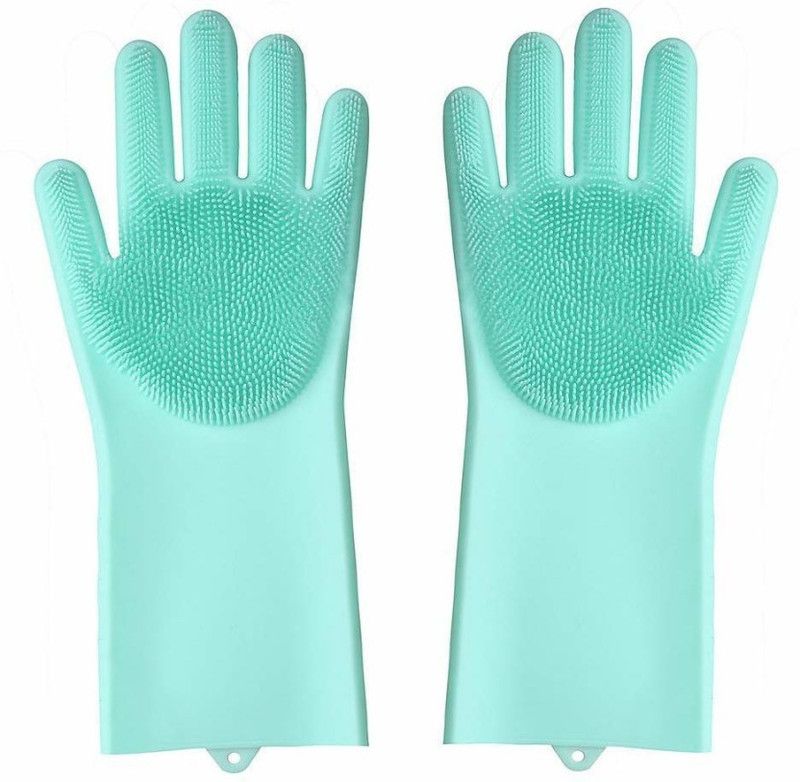 Coutrue Magic Silicone Scrubbing , Scrub Cleaning with Scrubber for Dishwashing and Pet Grooming, Latex Free Wet and Dry Glove Set multicolor (1 Pair) Wet and Dry Glove  (Free Size)