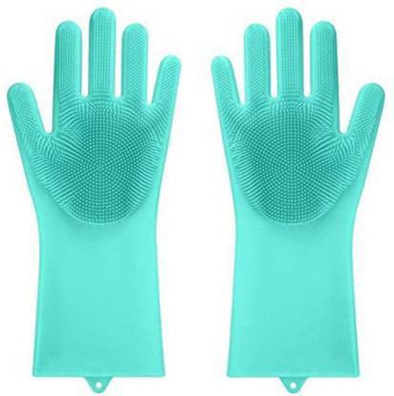 Czech Reusable Rubber Household Safety Wash Scrubber Heat Resistant Kitchen Gloves for Dish washing, Cleaning, Gardening hand gloves for kitchen Wet and Dry Glove Set  (Free Size Pack of 2)