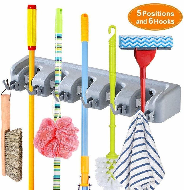 KK plast Grey Plastic Broom Holder  (5 Holders)