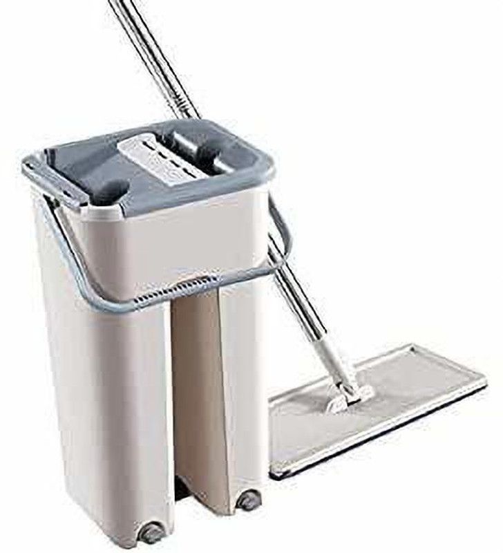 jamunesh enterprise Magic Flat Bucket Mop with 2 Refills and 1 Liquid Dispenser Plastic Mop Flat Mop  (Grey)