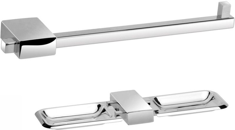 Easyhome Furnish 2 Pieces Bathroom Accessories(1-Towel Ring,1-Double Soap Dish)-Nexon Series  (Glossy Silver)