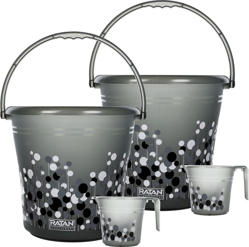 RATAN Frosty Bubble Print Grey Bathroom Set Pack of 4 (Bucket x 2, Mug x 2) 20 L Plastic Bucket  (Grey)
