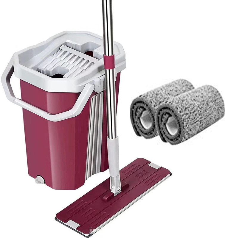 V-MOP Premium Flat Spin Mop 360° Flexible Head with 2 Super-absorbent Microfiber Pad-t Flat Mop  (Multicolor)