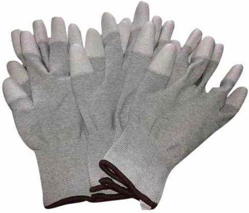 sky enterprise shop Sky ESD Safe Carbon Knitted Gloves Tip Pu Coated Wet and Dry Glove Set  (Large Pack of 10)