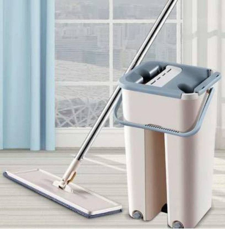 SCIVER Flat Mop with Bucket Hands-Free Microfiber Flat Spin Mop System 360° Flexible Mop Set
