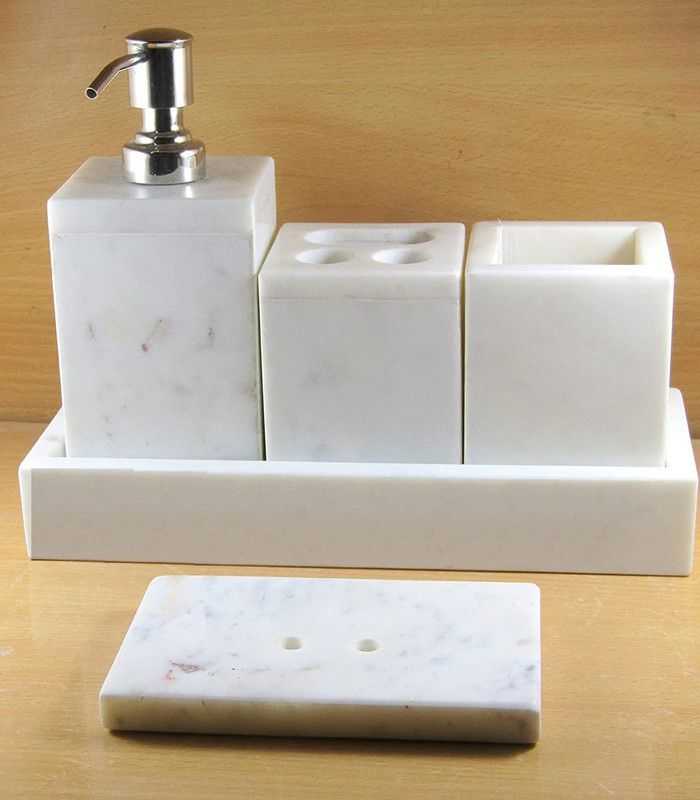 AONEDESIGN Bathroom Accessory Set White Marble Stone - Luxury Bath Accessories Set of 5 Includes Soap Dispenser, Toothbrush Holder,Tumbler, Tray, Soap Dish  (White)