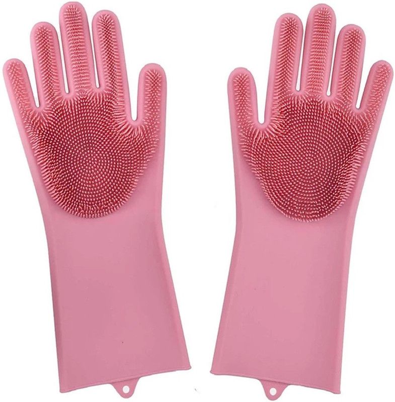 3dome Silicon Safety Wash Scrubber Heat Resistant Kitchen Gloves Wet and Dry Glove  (Large)