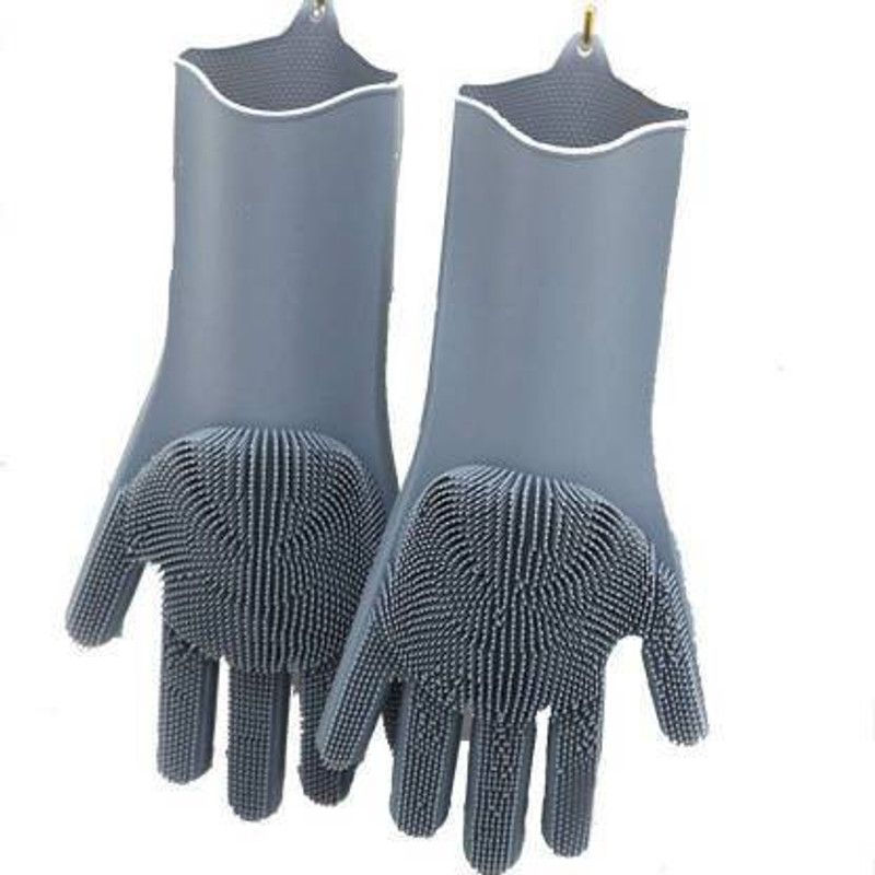 Appcloud Silicone Non-Slip, Dishwashing and Pet Grooming, Magic Latex Scrubbing Gloves for Household Cleaning Great for Protecting Hands Wet and Dry Glove  (Free Size)
