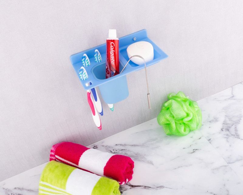 TULWIN 3 in 1 (Soap case/Toothbrush holder/Paste holder) Unbreakable Wall Mount Plastic Toothbrush Holder (BLUE, Wall Mount) Acrylic Toothbrush Holder (BLUE, Wall Mount)  (Blue)