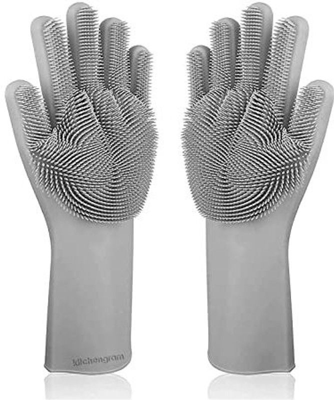 DK TRADERS Magic Silicone Cleaning Hand Gloves for Kitchen Dish Washing and Pet Grooming, Washing Dish, dish wash gloves Car, Bathroom (Multi Colour Wet and Dry Glove (Free Size) Wet and Dry Glove  (Free Size)