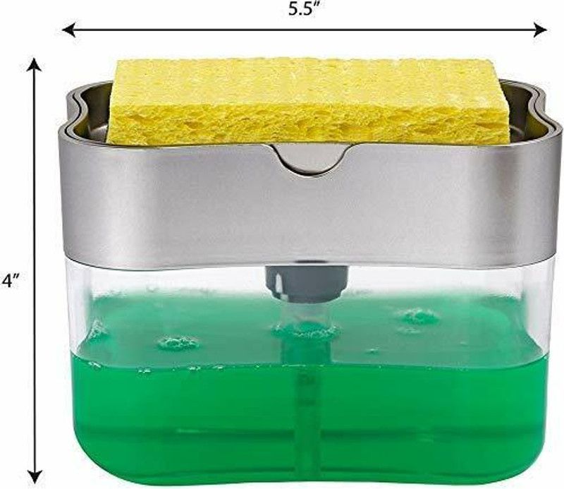 TOTAM 2 in 1 Soap Pump Plastic Dispenser for Dishwasher Liquid; Holder (Random Colour; Standard; 385ml) Free Sponge 350 ml Liquid Dispenser  (Multicolor)