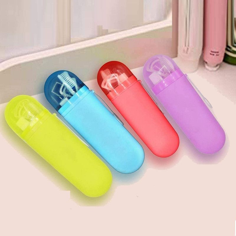 Plastic Travel Toothpaste/Toothbrush Holder Box (2 Pcs) Plastic Toothbrush Holder  (Multicolor, Wall Mount)