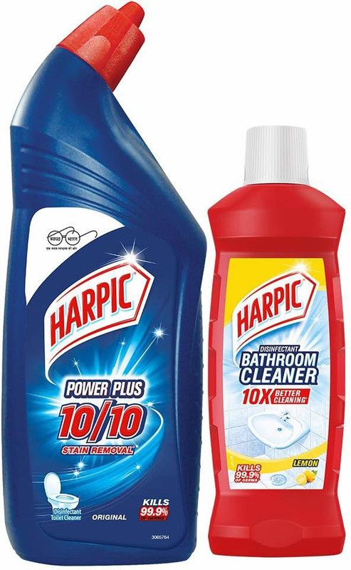 Harpic 1000 mL Power Plus Regular Liquid Toilet Cleaner & 500 ml Lemon Bathroom Cleaner Lemon Liquid Toilet Cleaner  (2 x 750 ml)