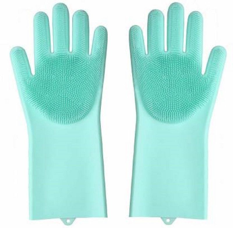 JOJO NATION Magic Silicone Dish Washing Gloves, Silicon Cleaning Gloves, Silicon Hand Gloves for Kitchen Dishwashing and Pet Grooming, Great for Washing Dish, Car, Bathroom (Multicolor, 1 Pair) Wet and Dry Glove Set  (Free Size Pack of 2)