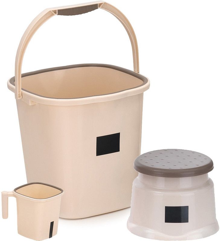 AK HUB New Standard Plastic Plain Design Bucket (25 L) & Stool & Mug (1.5 L) ( Beige ) 25 L Plastic Bucket  (Beige)