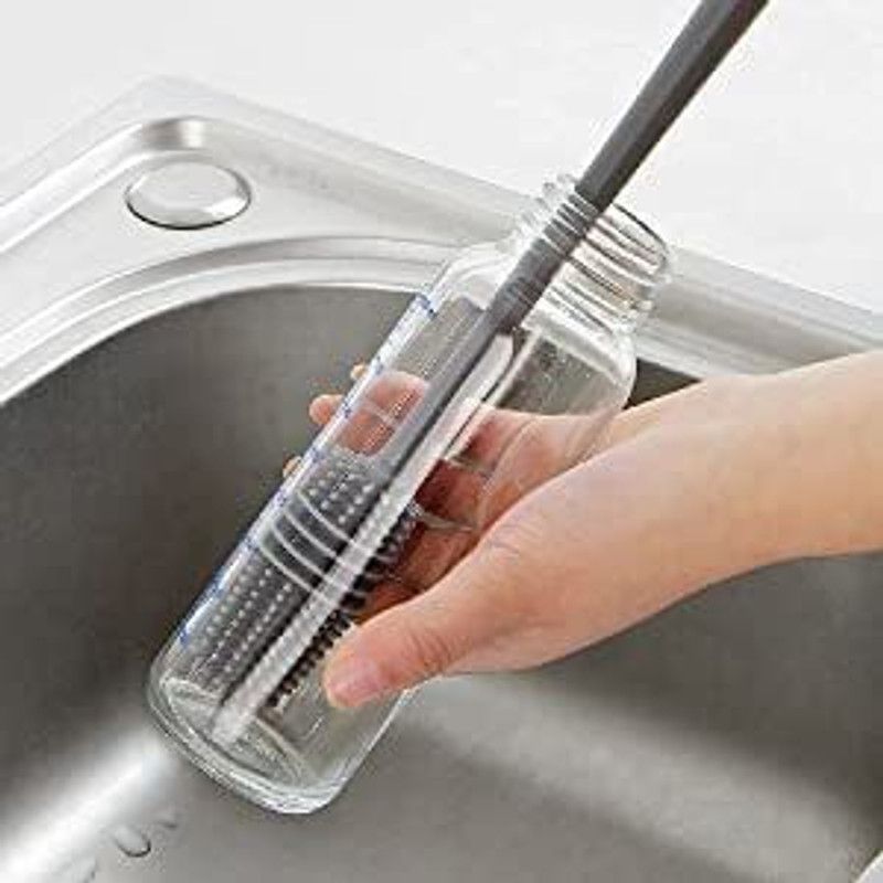 CHEAPER SHOP Long Silicone Kitchen Cleaner Bottle Brush Cup for Washing Cleaning Bottle Brush Silicone Wet and Dry Brush  (Grey)