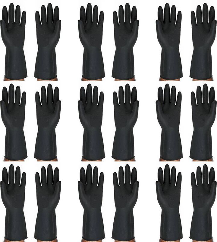 Safies Reusable Waterproof Household Cleaning Rubber Latex Gloves Dish Washing, Kitchen Multipurpose Use Gloves (Pack Of 9 Pairs) S Wet and Dry Glove Set  (Medium Pack of 18)