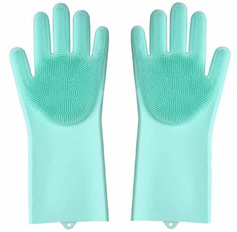 JALOPY Kitchen Gloves for Dish washing, Cleaning, Gardening Wet and Dry Glove hand gloves for kitchen Wet and Dry Glove Set ,Reusable Rubber Silicon Household Safety Wash Scrubber (Free Size) (Multicolour) Wet and Dry Glove Set  (Free Size Pack of 2)