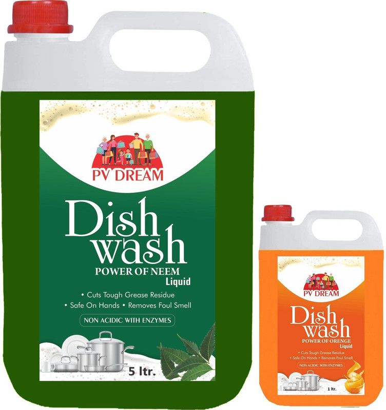 PVDREAM 5 ltr green 1 ltr orange liquid dish wash gel Dish Cleaning Gel (6L) Dish Cleaning Gel  (lemon, 2 x 3 L)