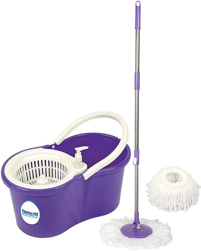 CHOTALIYA P-06 Plastic Spin Cleaning Bucket Mop with Easy Wheels with 2 Refills (Purple ) Mop Set