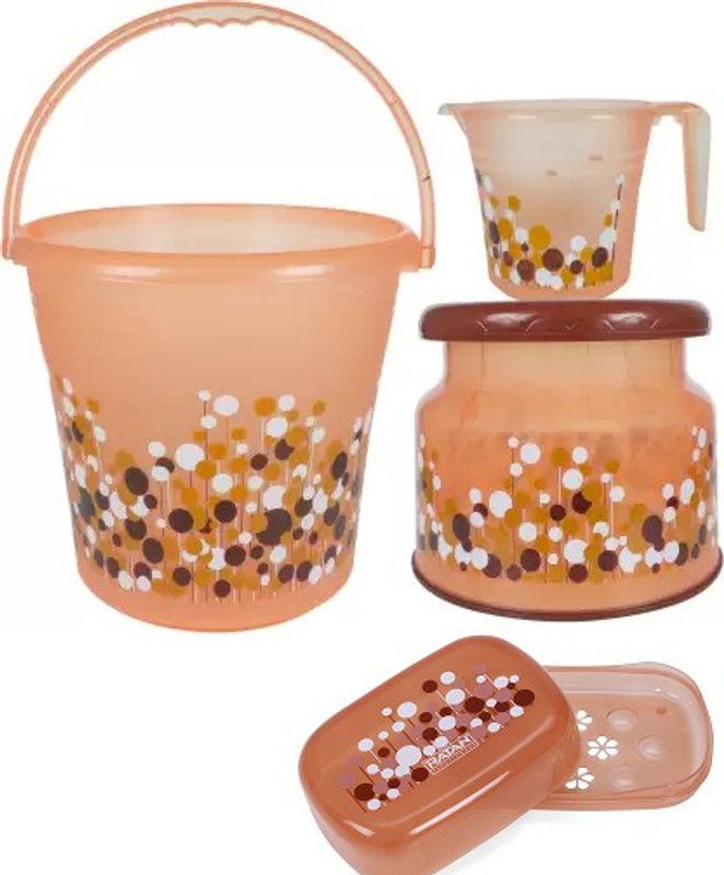 SIDDHESHWAR TRADING New Standard Bubble Print Bucket (20 L) & Mug & Stool & Soap Case Set Of 4 - 20 L Plastic Bucket  (Brown)