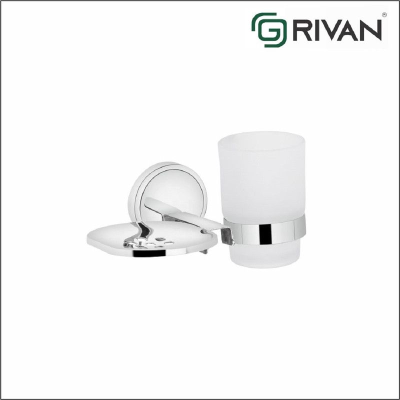 GRIVAN Wall Mounted Stainless Steel Soap Stand with Toothbrush Holder, Tumbler Holder  (Silver)
