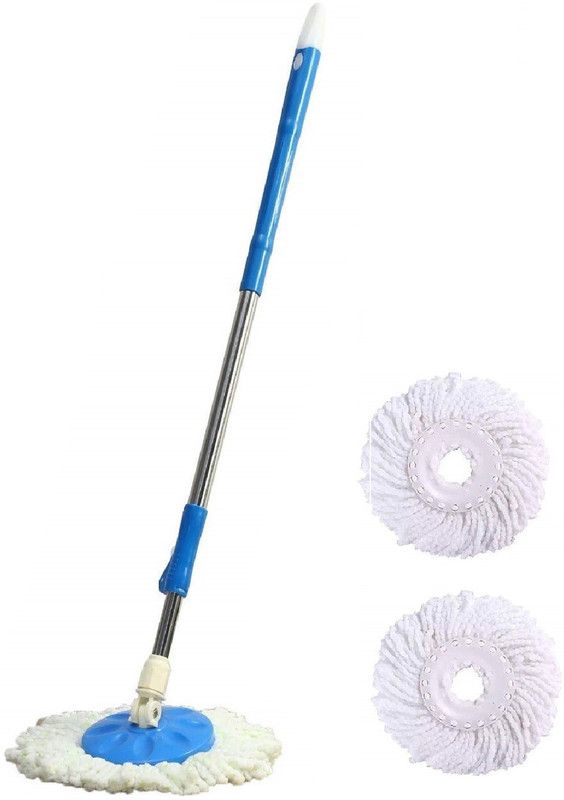jamunesh enterprise 360° Spin Stainless Steel Rod Stick Rotating Pole with 2 Micro Fiber Refills Combo For Floor Cleaning Mop Wet And Dry Mop (Pack of 3) Wet & Dry Mop  (Multicolor)
