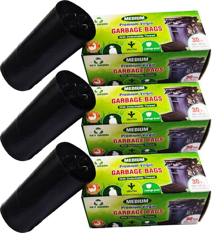 Sky Green Medium Black Garbage Bag (19x21) Pack of 3 Medium 18 L Garbage Bag  (90Bag )