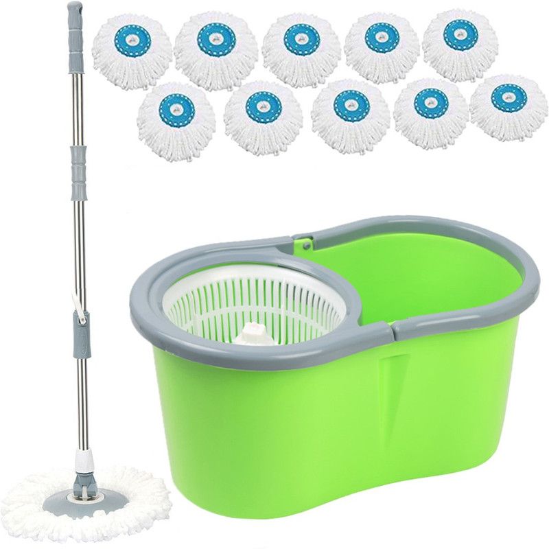 V-MOP Premium Green Classic Magic Dry Bucket Mop - 360 Degree Self Spin Wringing with 10 Refills (( 6 Months Warranty on Rod Set )) Mop Set, Mop, Cleaning Wipe, Bucket, Dustbin, Mop Wet & Dry Mop  (Multicolor)