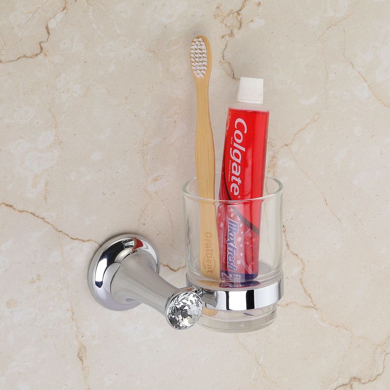 USF 304 Stainless Steel Bathroom Tumbler Holder/Toothbrush Holders for Bathroom/Tumbler Holder Steel/Bathroom Accessories-Chrome Finish(Diamond) Stainless Steel, Glass Toothbrush Holder  (Steel, Clear, Wall Mount)