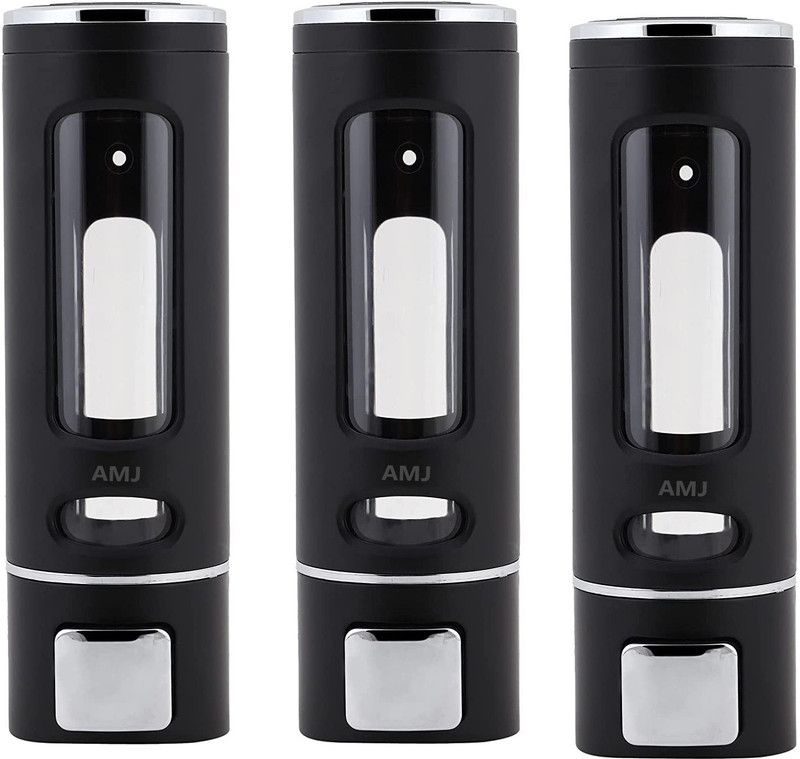 AMJ Premium BLACK Capsule Multi Purpose Wall Mounted Abs Plastic (PACK OF 3) 350 ml Conditioner, Gel, Liquid, Lotion, Sanitizer Stand, Shampoo, Soap Dispenser  (Black)