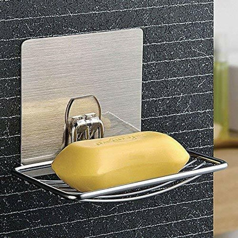 SKIP CREATION Soap Dish Holder,Self Adhesive Wall Mounted Soap Sponge Holder  (Silver)