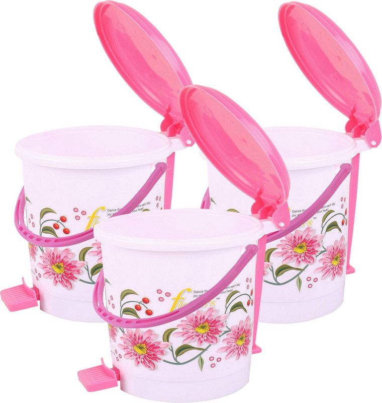 KUBER INDUSTRIES 3 Pcs Virgin Plastic Medium Size Dustbin/Garbage Bin (Pink) CTKTC1974 Plastic Dustbin  (Pink, Pack of 3)
