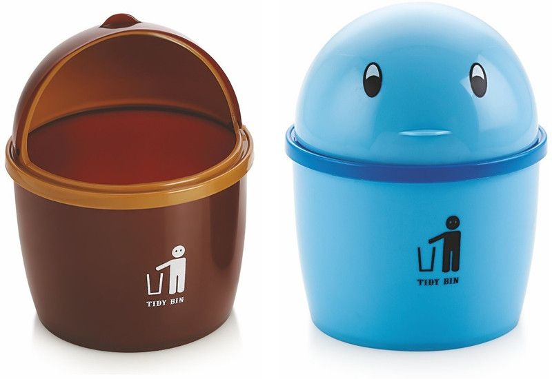 Moltres - Tidy Mini Desk DustBin/ Table Dustbin (PACK of 2 Mini Bin) Plastic Dustbin  (Blue, Brown, Pack of 2)