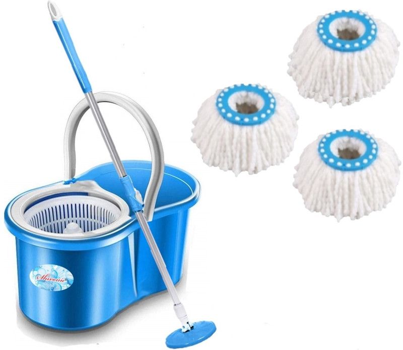 SHIVONIC Magic Dry Bucket Mop - 360 Degree Self Spin Wringing With 3 Super Absorbers Mop Set  (Blue)