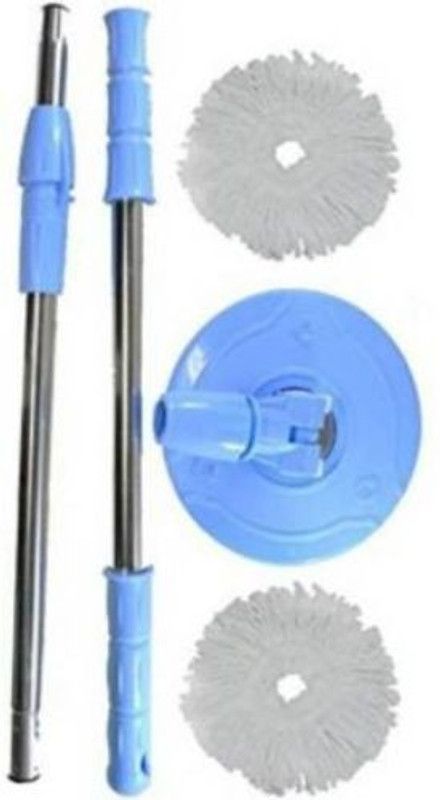MOBONE ® Mop Stick - Mop Stick Rod With 2Pcs Micro Fiber Refill String Mop Mop Head and Rod  (Blue)