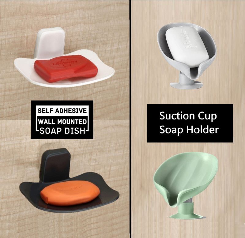 ALUCINANTE 2 Self Adhesive Soap Cases + 2 Suction Cup Soap Holder For Kitchen And Bathroom  (Multicolor)