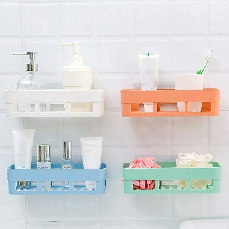 SHOPITECH Multipurpose Kitchen Bathroom Shelf Wall Holder Storage Rack Super Adhesive Bathroom Shower Organizer Rack Shelf (4)  (White, Blue, Orange, Green)