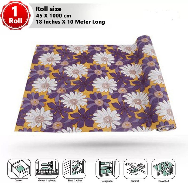 Home Ark 10 Mtr Long Roll/Mat for Kitchen,Shelve, Shelf.Antislip&waterproof(Purple White)  (1 Ply, 1 Sheets)